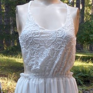 NADASHA Long White Poly Chiffon Strappy Backless Dress! S